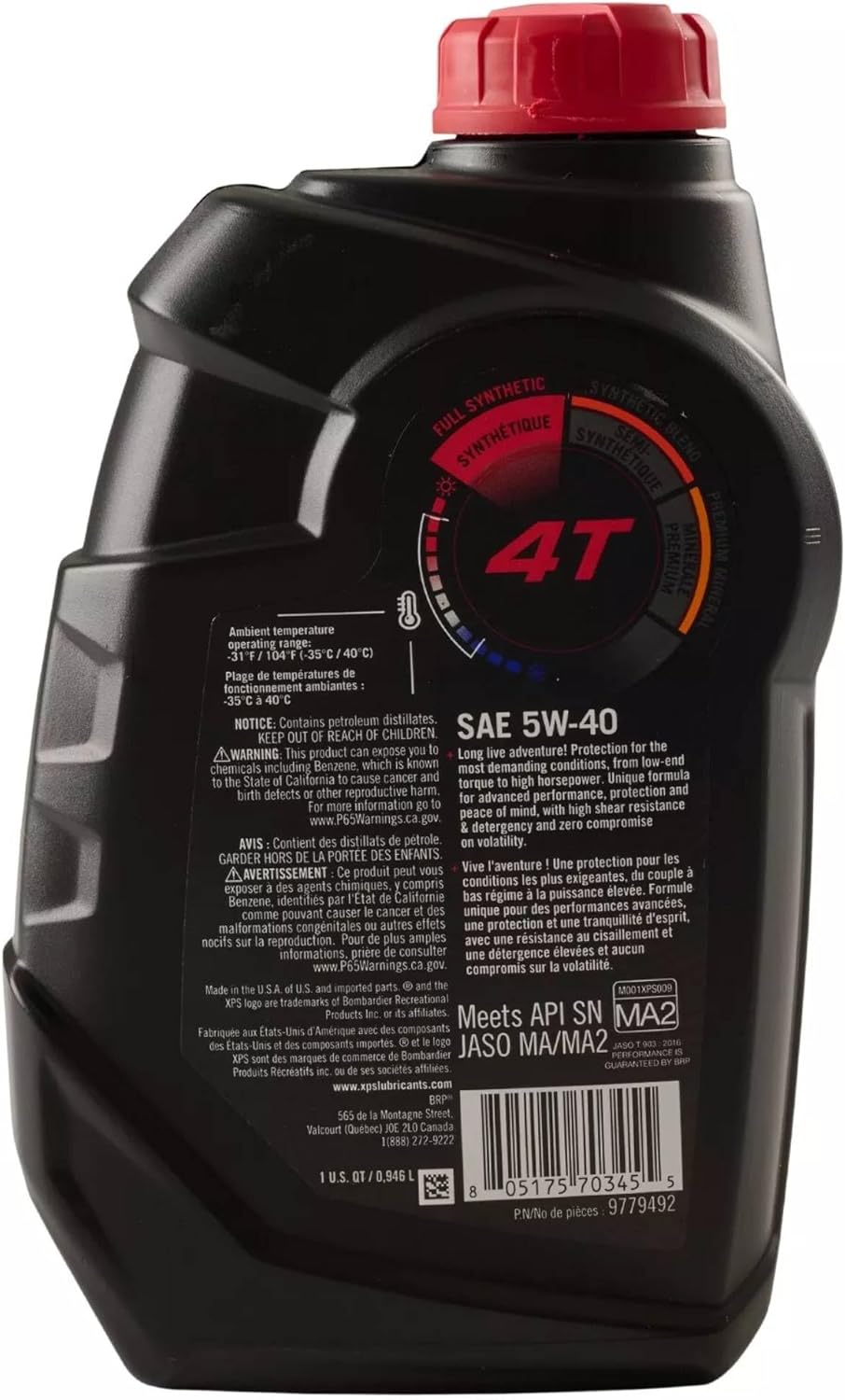 CAN AM Automotive Parts and Accessories BRP New OEM XPS 4T 5W-40 Full Synthetic Oil, 9779133, 9779492 9779492 745419381615 Jorgensen Powersports