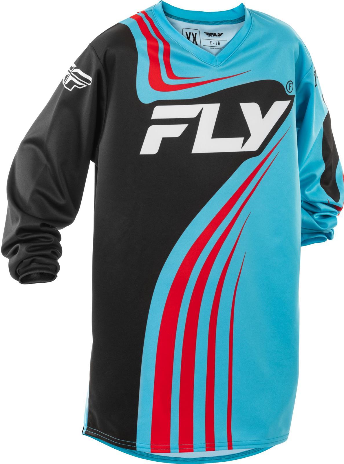 Fly Apparel Cyan/Black/Red / Youth Medium Fly F-16 Jersey Youth 2025 378-221YM 191361475993 Jorgensen Powersports
