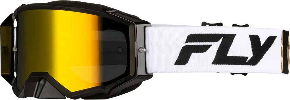 Fly Apparel White/Black/Gold w/Gold Mirror/Smoke Lens / Adult Fly Zone Pro Goggles 2025 37-5189 191361474484 Jorgensen Powersports