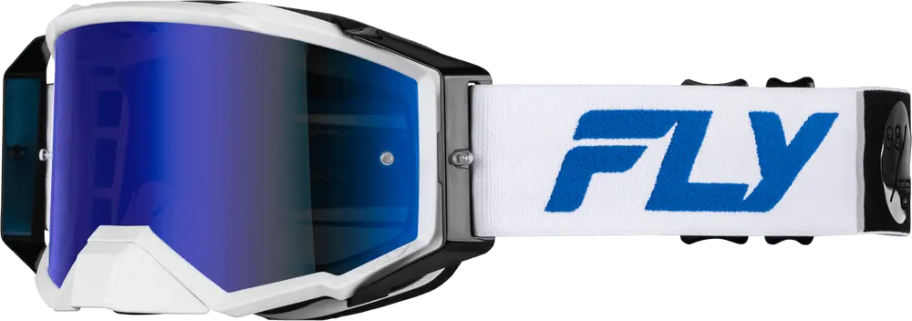 Fly Apparel White/Blue w/Dark Blue Mirror/Smoke Lens / Adult Fly Zone Pro Goggles 2025 37-5188 191361474477 Jorgensen Powersports
