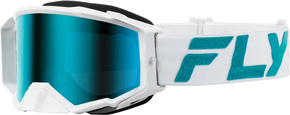 Fly Apparel White/Teal w/Blue/Teal Mirror/Sky Blue Lens Fly Zone Elite Goggles 37-51907 191361408182 Jorgensen Powersports
