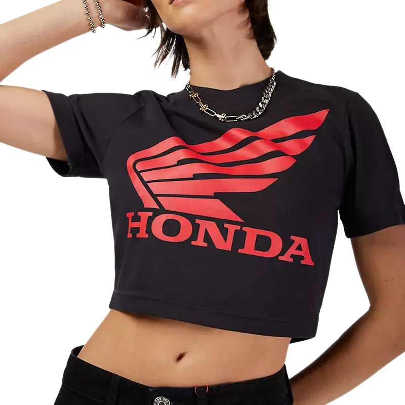 Fox Apparel Black / Large Fox Racing x Honda Women’s Crop T-Shirt – 2025 Limited Edition 33587-001 L Jorgensen Powersports