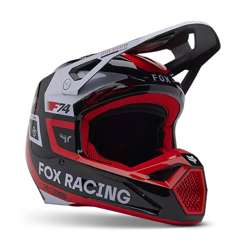 Fox Apparel Flo Red / Youth Small Fox V1 Race Spec Helmet Youth 33047-110-YS 191972946943 Jorgensen Powersports