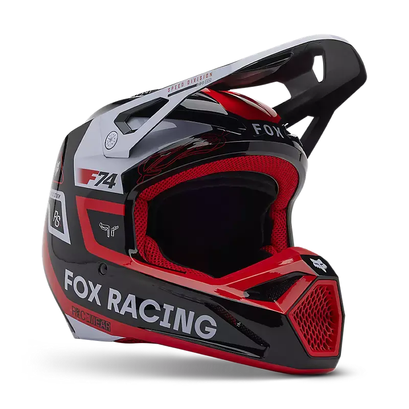 Fox Apparel Flo Red / Youth Small Fox V1 Race Spec Helmet Youth 33047-110-YS 191972946943 Jorgensen Powersports