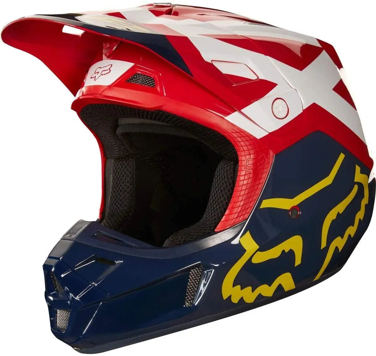 Fox Preme V2 Off-Road Motorcycle Helmet (Red/White/Navy, Medium) USED Fox