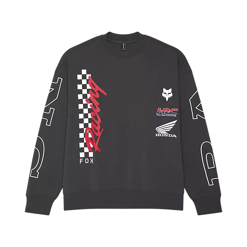 Fox Apparel Gray / Small Fox Racing x Honda Oversized Fleece Crewneck – 2025 Limited Edition 33374-330-S Jorgensen Powersports