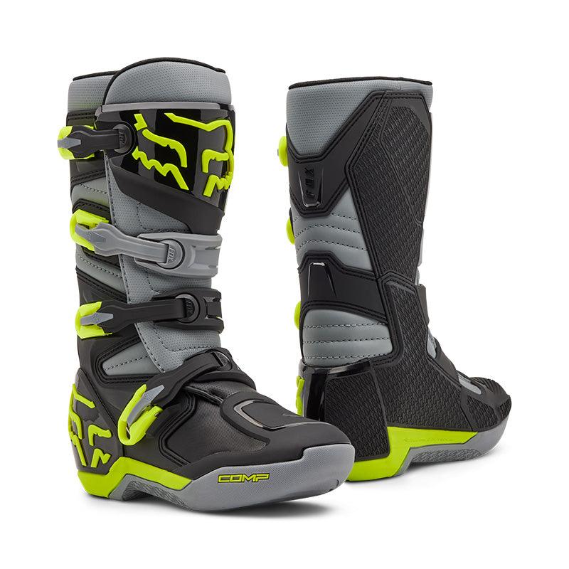 Fox Apparel Grey/Yellow / 1 Big Kid Fox Comp Boots Youth 30471-086-1 191972951787 Jorgensen Powersports