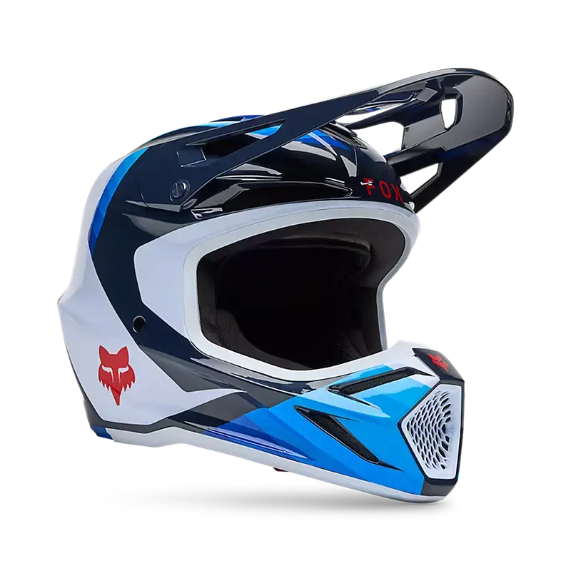 Fox Apparel White/Blue / Large Fox V3 Fade Helmet 2025 33529-059 L Jorgensen Powersports