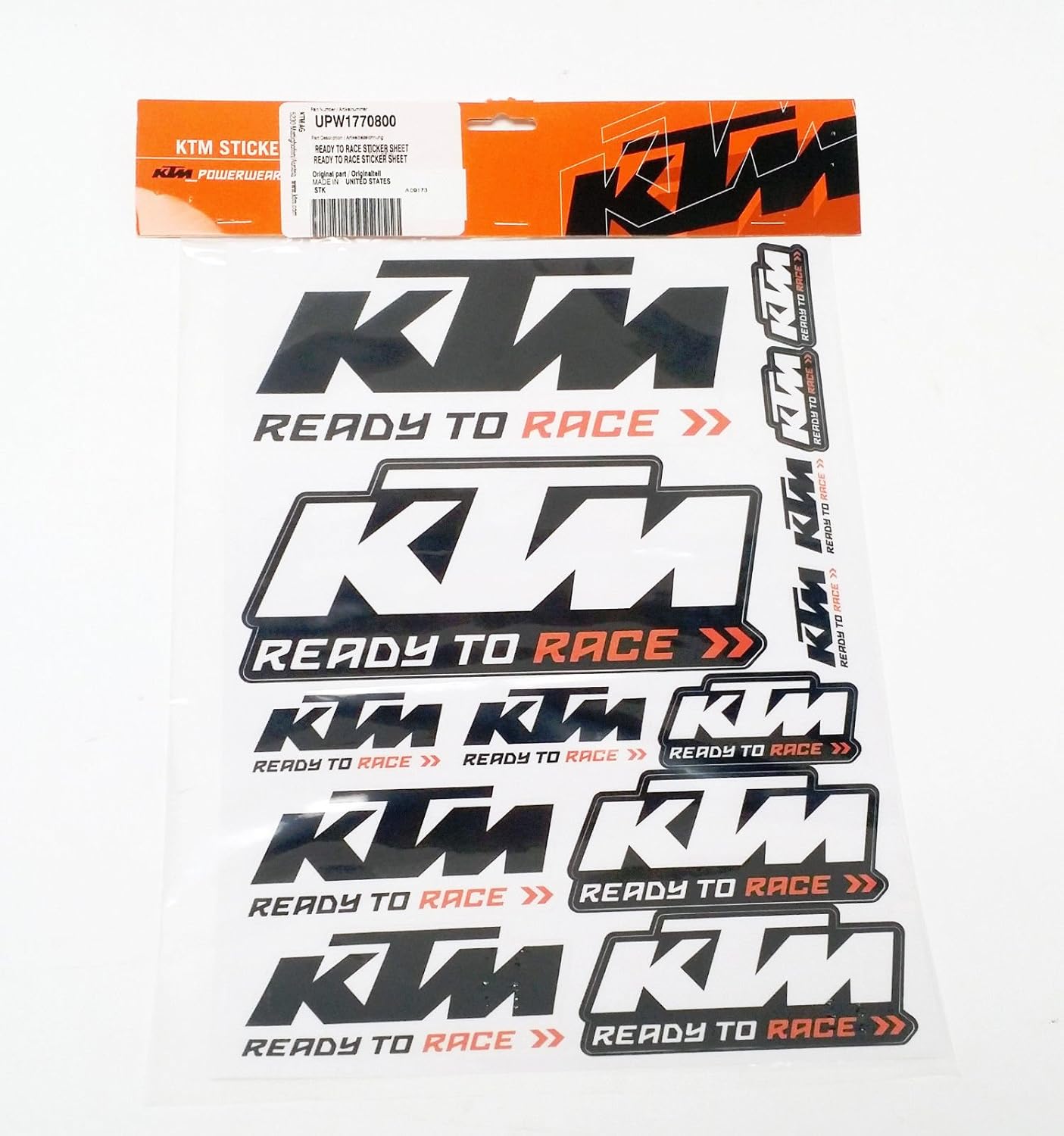 KTM Automotive Parts and Accessories KTM Ready to Race Sticker Sheet UPW1770800 Jorgensen Powersports
