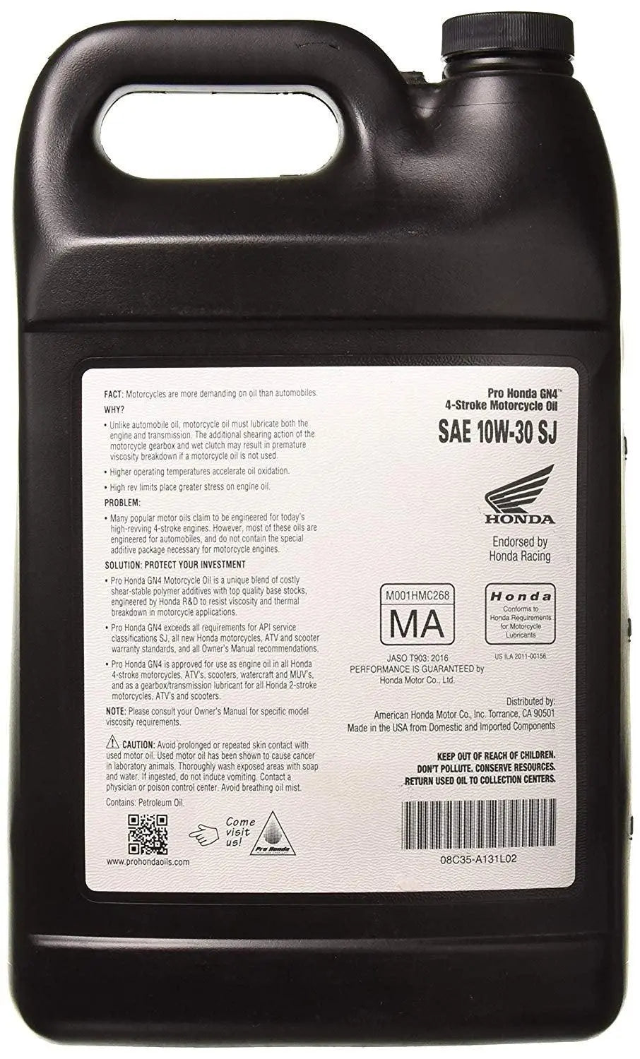Honda GN4 10W-30 Motorcycle Oil - Gallon Honda