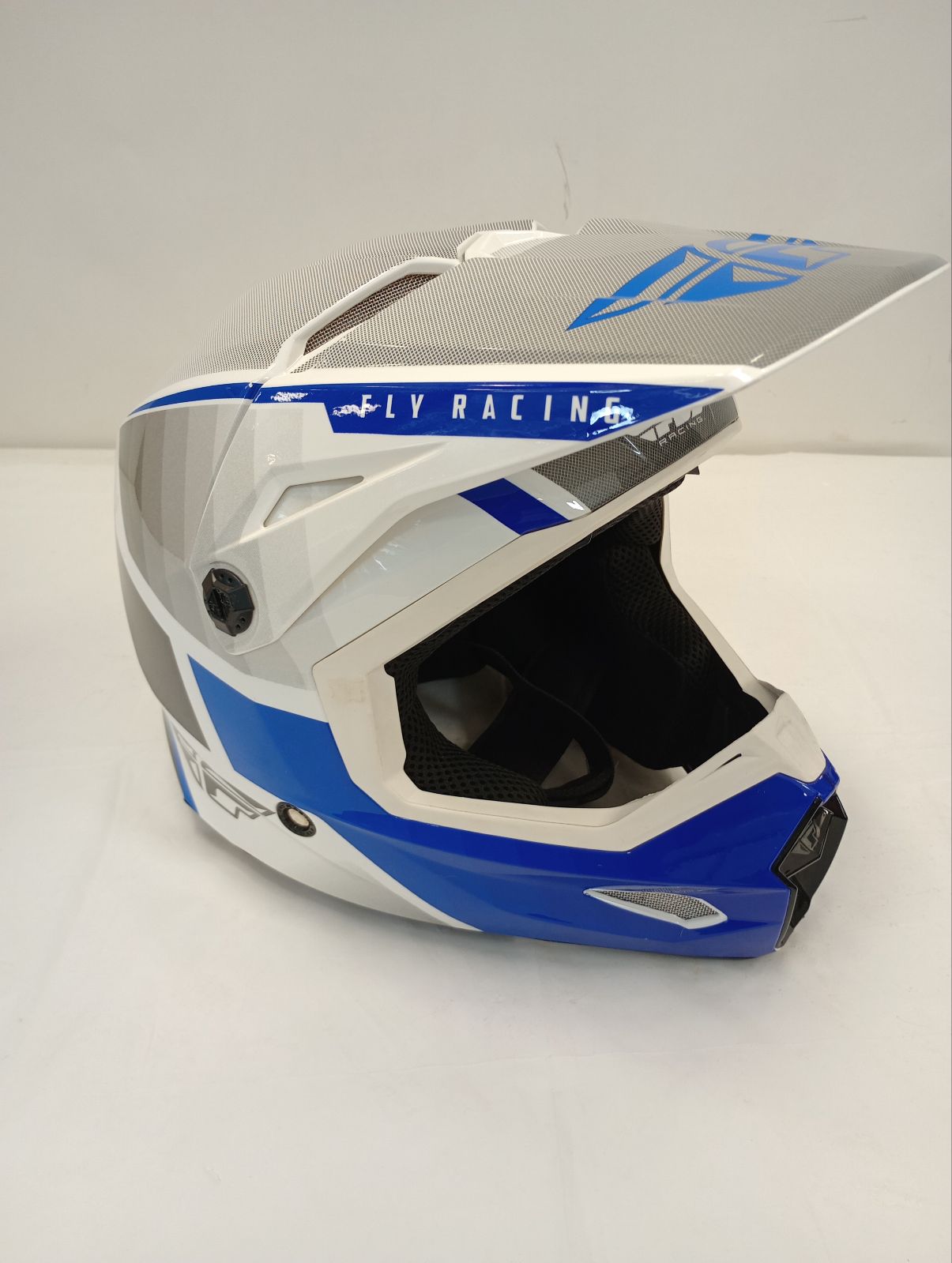 Fly Apparel Fly Kinetic Drift Helmet (Blue/Charcoal/White, Youth Large) USED 73-8641YL U Jorgensen Powersports