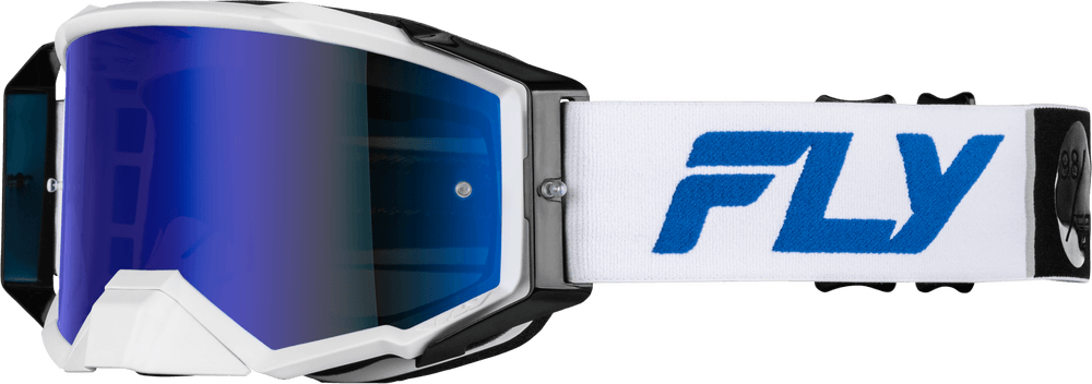 Fly Apparel White/Blue w/Dark Blue Mirror/Smoke Lens / Adult Fly Zone Pro Goggles 2025 37-5188 191361474477 Jorgensen Powersports