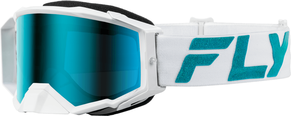 Fly Apparel White/Teal w/Blue/Teal Mirror/Sky Blue Lens Fly Zone Elite Goggles 37-51907 191361408182 Jorgensen Powersports