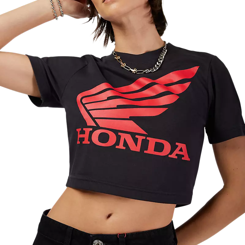 Fox Apparel Black / Large Fox Racing x Honda Women’s Crop T-Shirt – 2025 Limited Edition 33587-001 L Jorgensen Powersports