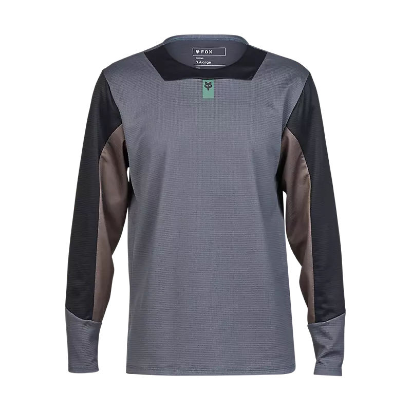 Fox Apparel Graphite / Youth Small Fox Defend Long Sleeve Jersey 32415-103-YS 191972896637 Jorgensen Powersports