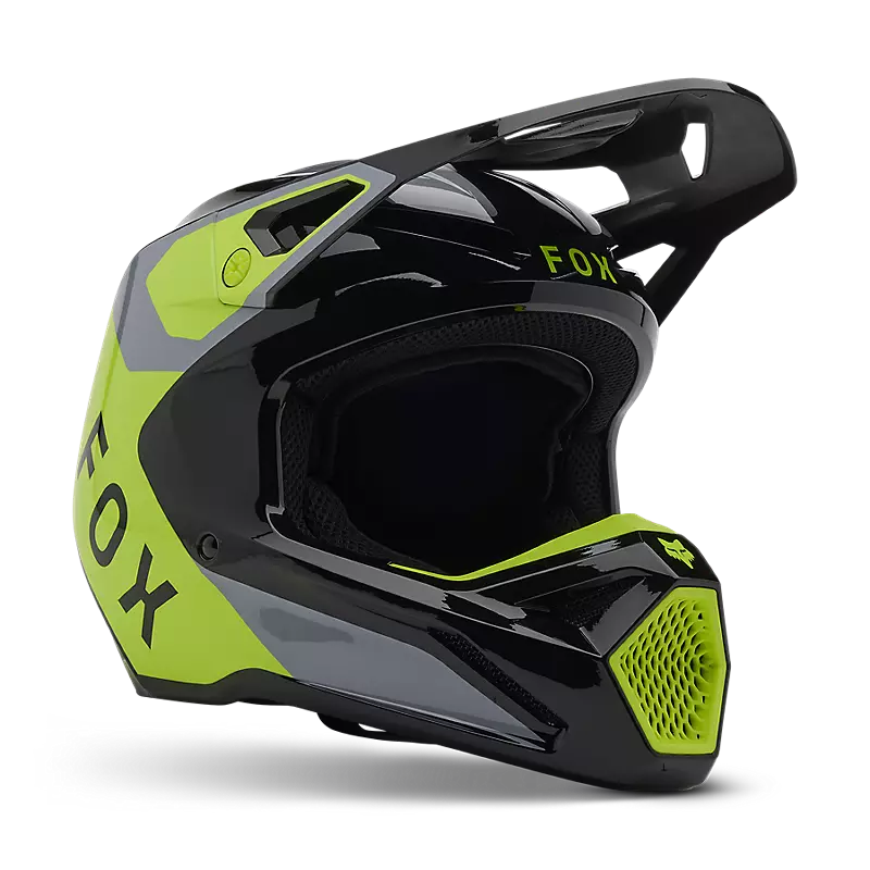 Fox Apparel Grey/Yellow / Youth Small Fox V1 Lean Helmet Youth 33046-086-YS 191972951923 Jorgensen Powersports