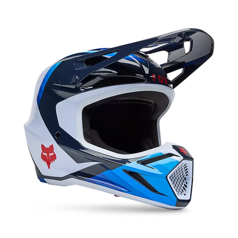 Fox Apparel White/Blue / Large Fox V3 Fade Helmet 2025 33529-059 L Jorgensen Powersports