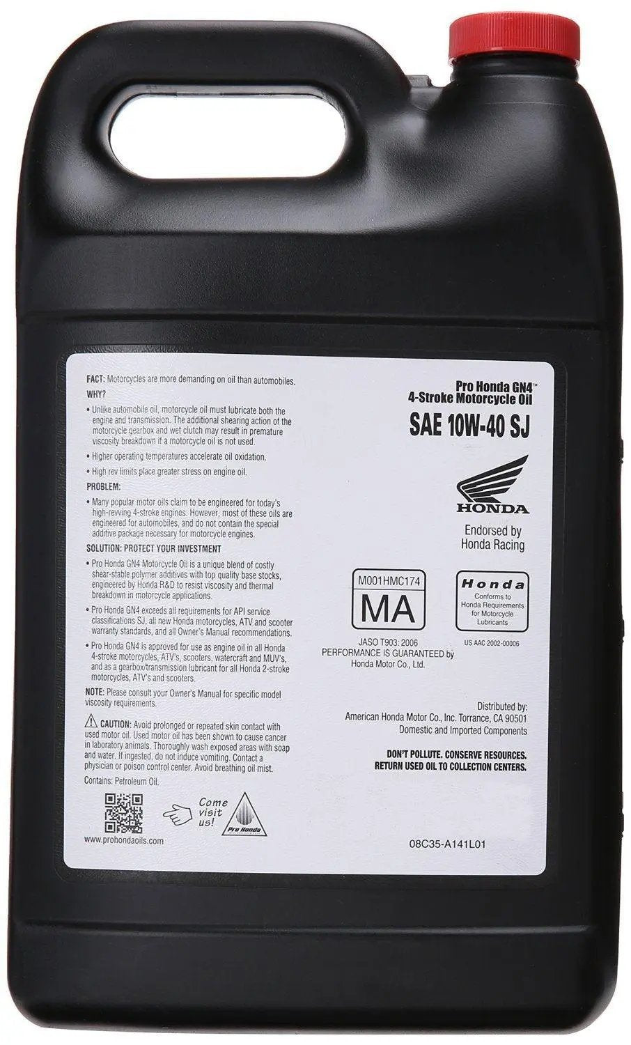 Honda Automotive Parts and Accessories Honda GN4 10w/40 Oil - 1 Gallon 08C35-A141L01 Jorgensen Powersports