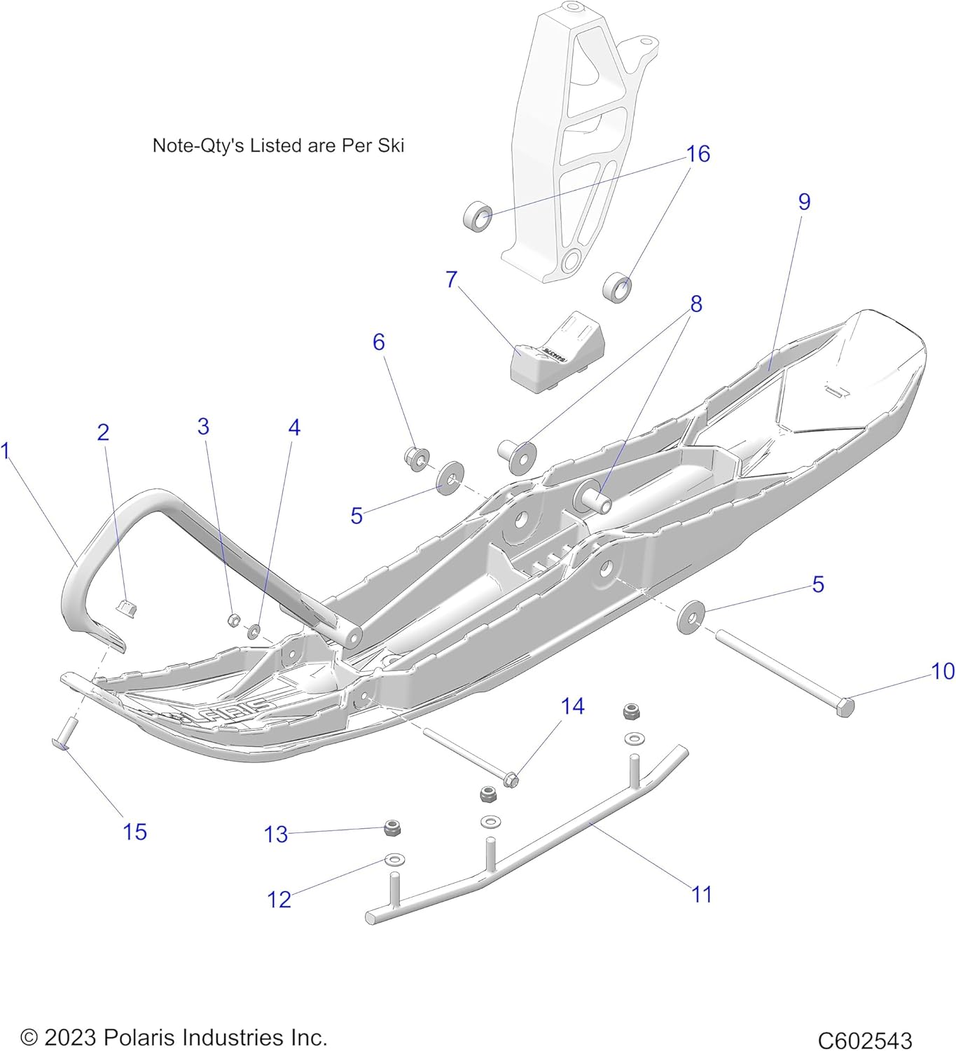 Polaris 60° 3 in. Executive Carbide Skags – Gripper Ski, Part 2875723 USED - Jorgensen Powersports