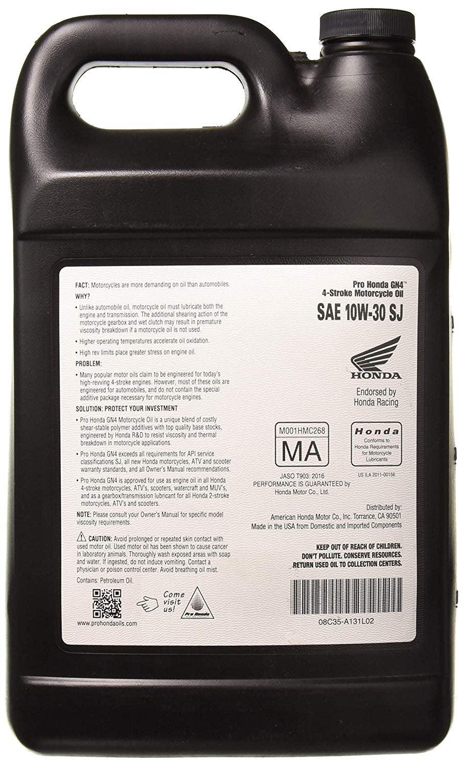 Honda Automotive Honda GN4 10W-30 Motorcycle Oil - Gallon 08C35-A131L02 963852738920 Jorgensen Powersports